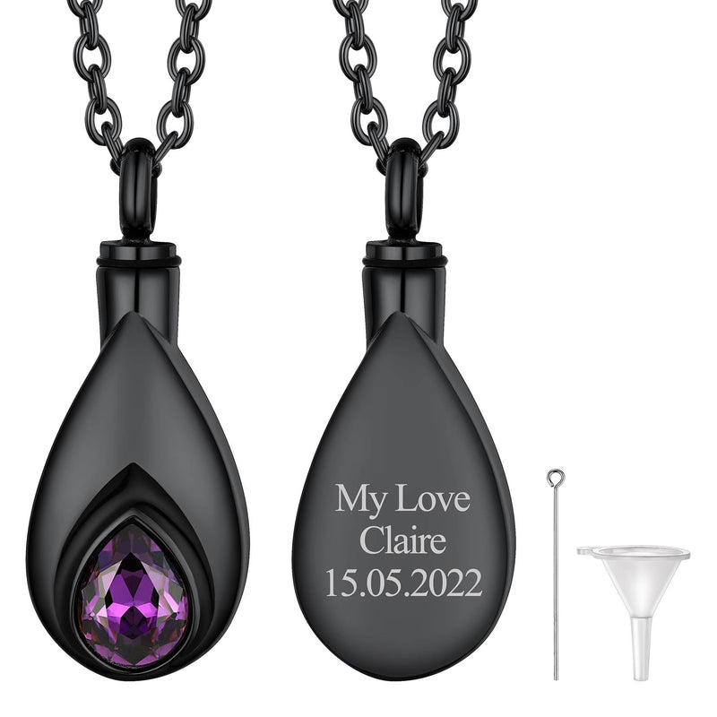 Custom Cremation Tear Drop Birthstone Urn Ashes Necklace for