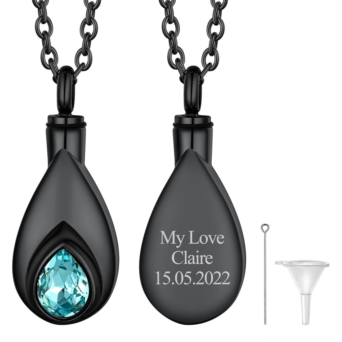 Custom Cremation Tear Drop Birthstone Urn Ashes Necklace for