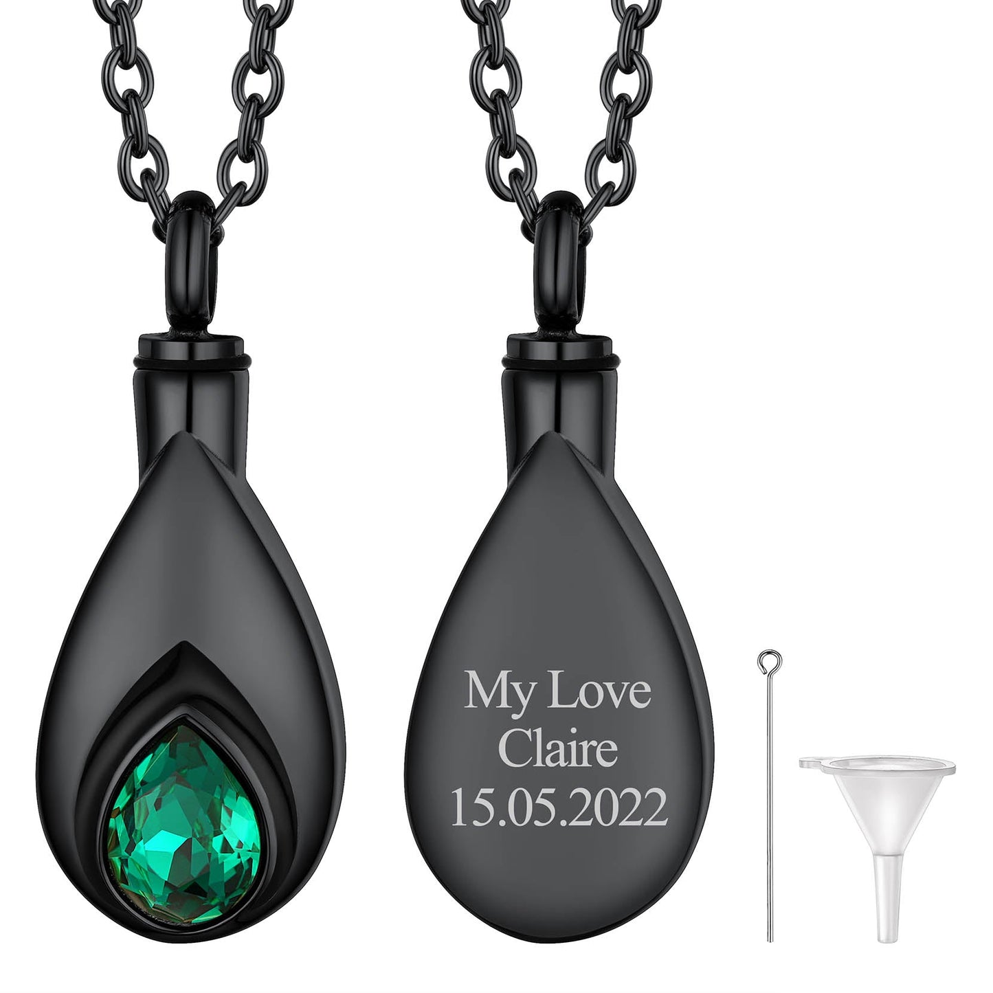 Custom Cremation Tear Drop Birthstone Urn Ashes Necklace for