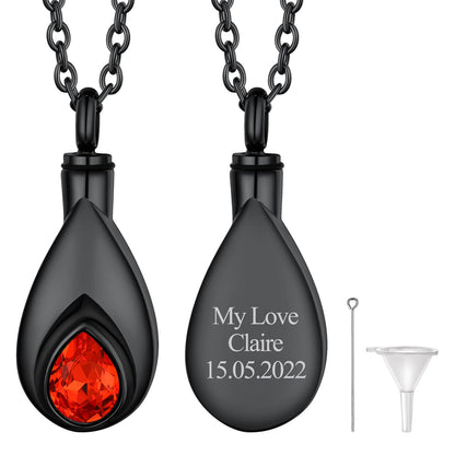 Custom Cremation Tear Drop Birthstone Urn Ashes Necklace for