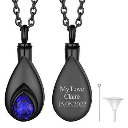Custom Cremation Tear Drop Birthstone Urn Ashes Necklace for