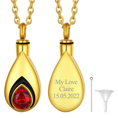 Custom Cremation Tear Drop Birthstone Urn Ashes Necklace for