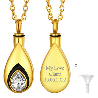 Custom Cremation Tear Drop Birthstone Urn Ashes Necklace for