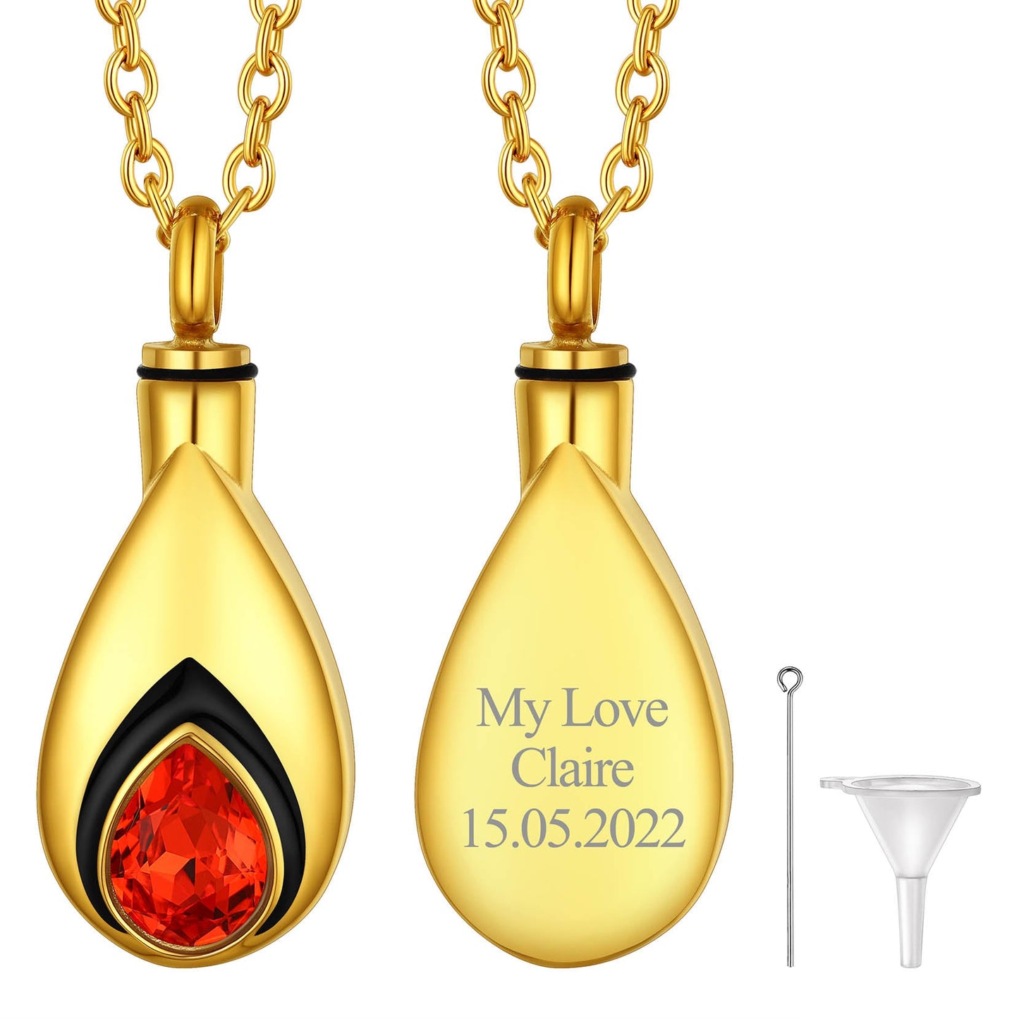 Custom Cremation Tear Drop Birthstone Urn Ashes Necklace for