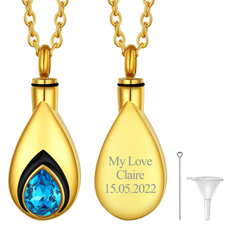 Custom Cremation Tear Drop Birthstone Urn Ashes Necklace for