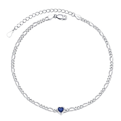 Personalized Sterling Silver Birthstone Dainty Heart Anklet for