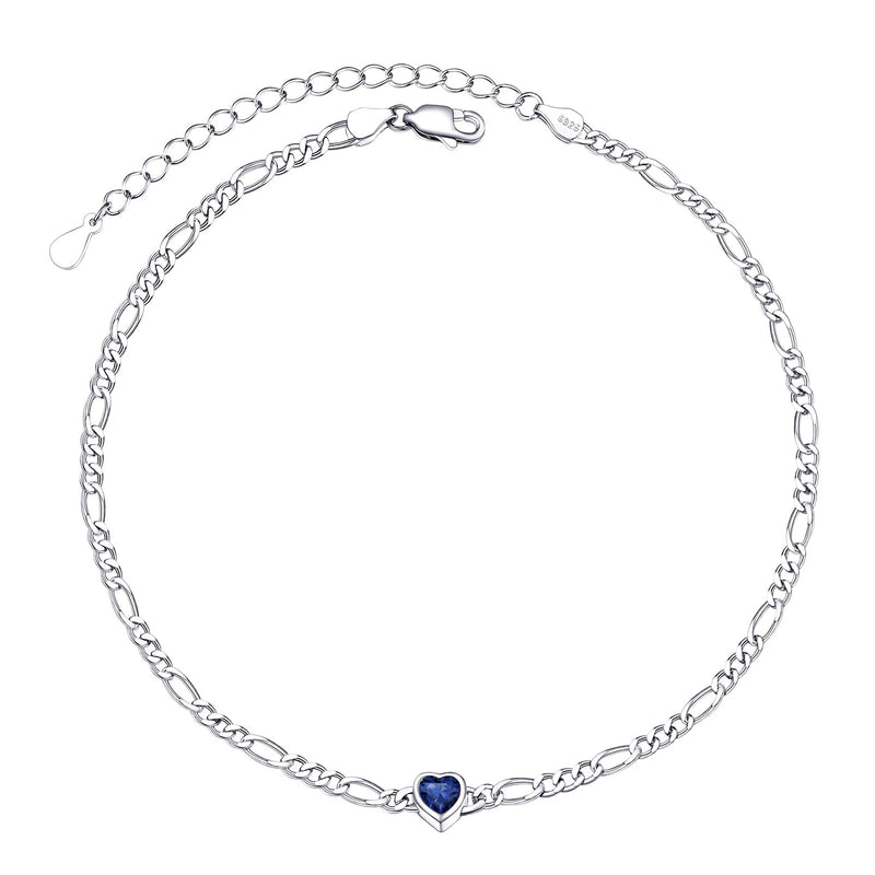 Personalized Sterling Silver Birthstone Dainty Heart Anklet for