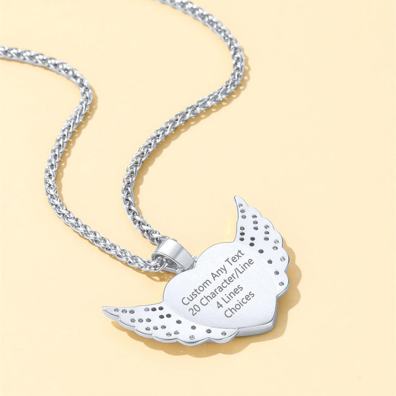Personalized Picture Angel Wings Heart Necklace for With Cz, Memorial Jewelry