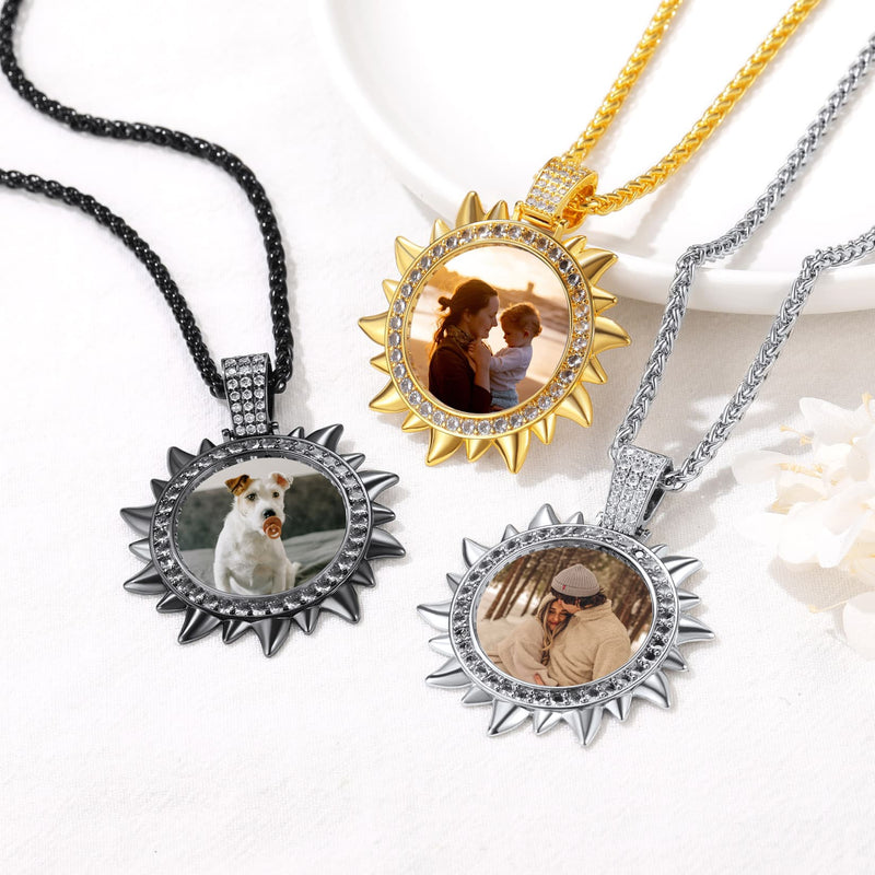 Custom Picture Sun Necklace With Cz for