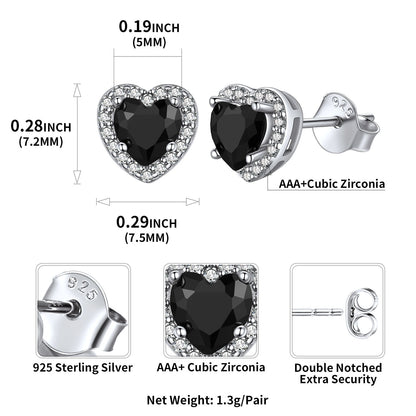 Sterling Silver Birthstone Heart Halo Stud Earrings for