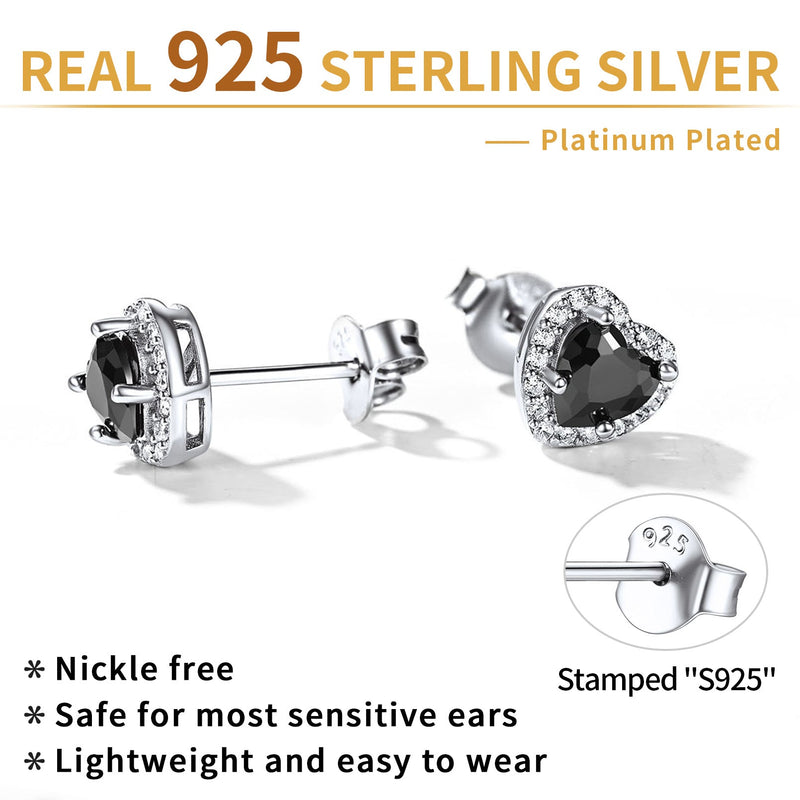 Sterling Silver Birthstone Heart Halo Stud Earrings for