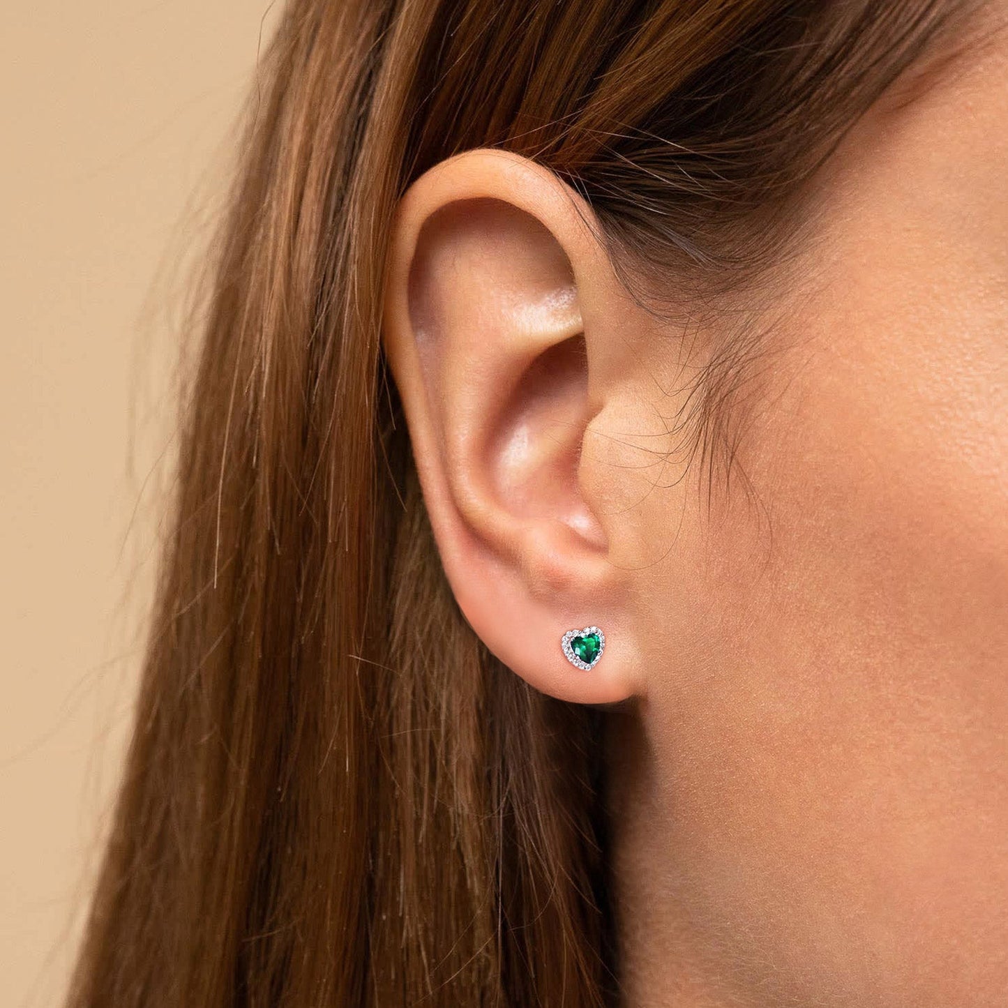 Sterling Silver Birthstone Heart Halo Stud Earrings for