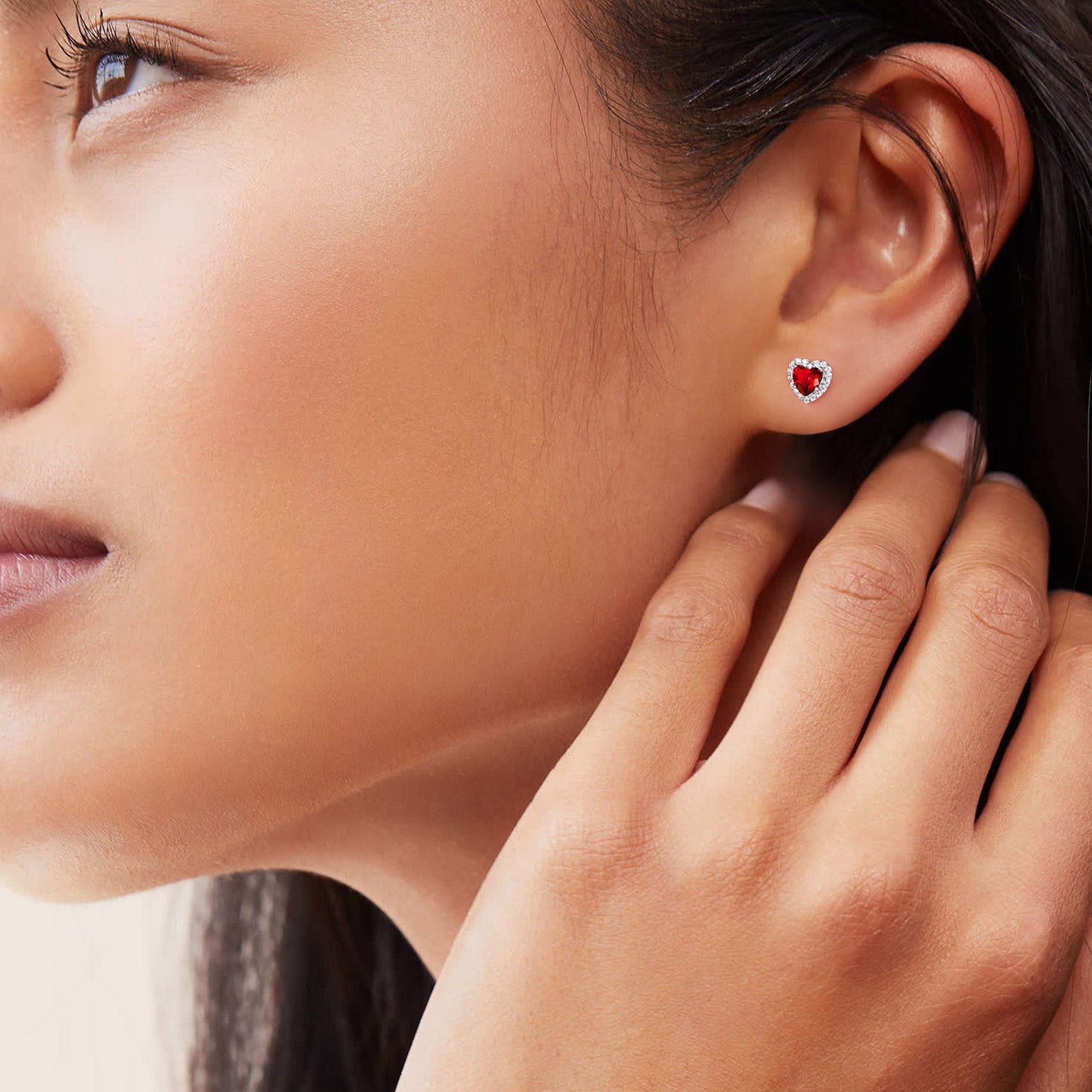 Sterling Silver Birthstone Heart Halo Stud Earrings for