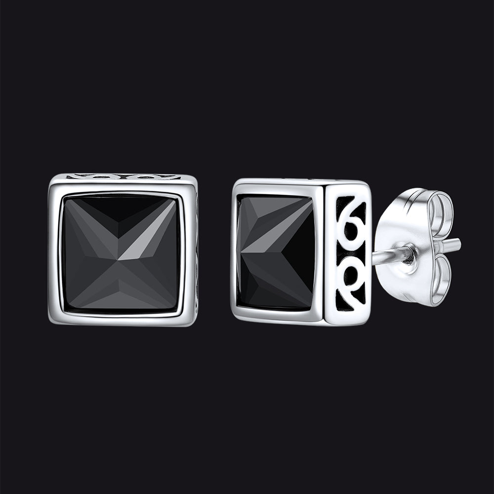 Square Celtic Black Zirconia Diamond Stud Earrings for