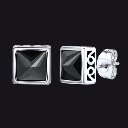 Square Celtic Black Zirconia Diamond Stud Earrings for