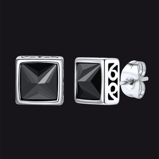 Square Celtic Black Zirconia Diamond Stud Earrings for