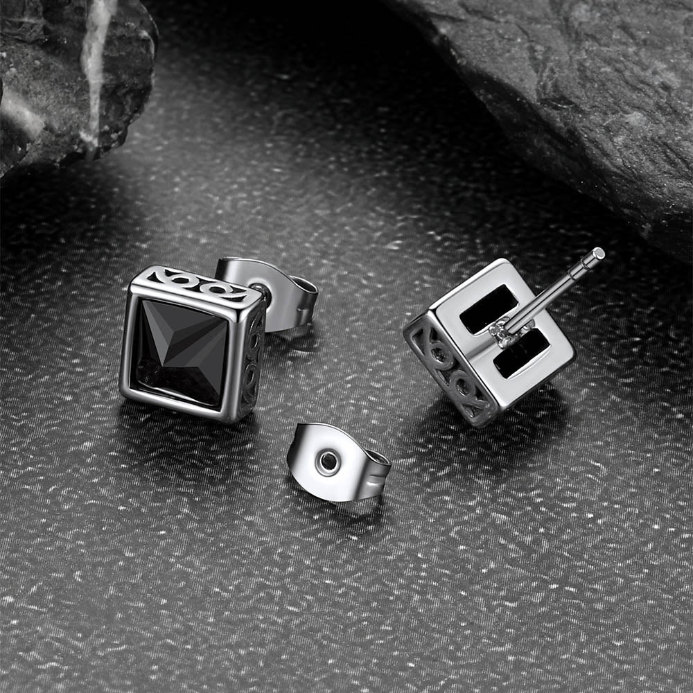 Square Celtic Black Zirconia Diamond Stud Earrings for