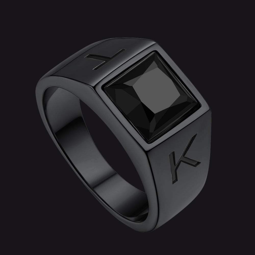Custom Square Black Gemstone Signet Ring for