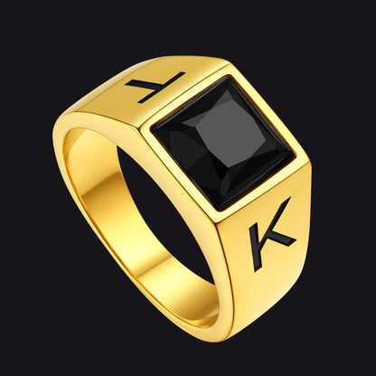 Custom Square Black Gemstone Signet Ring for