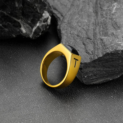Custom Square Black Gemstone Signet Ring for