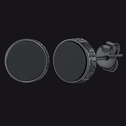 Sterling Silver Viking Runes Black Onyx Stud Earrings for