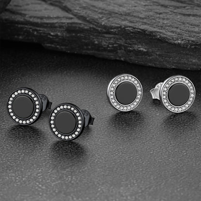 Black Onyx Diamond Stud Earrings for Sterling Silver