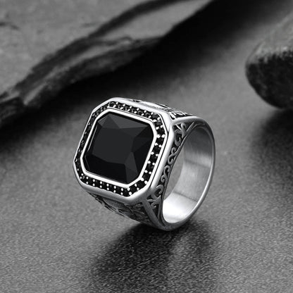 Gothic Skull Black Onyx Stone Signet Ring for
