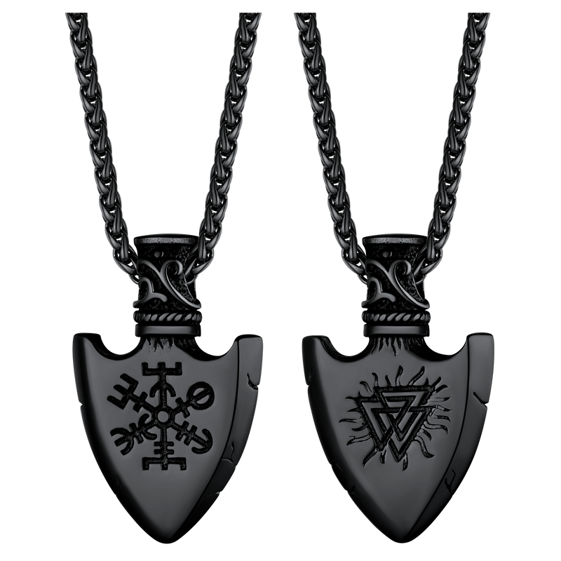 Viking Gungnir Pendant Necklace With Valknut & Compass for