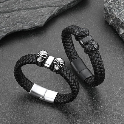 Personalized Name Beads Leather Bracelet With Skull for