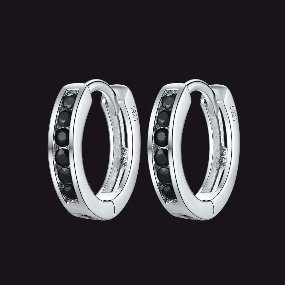 Sterling Silver Black Onyx Huggie Hoop Earrings for