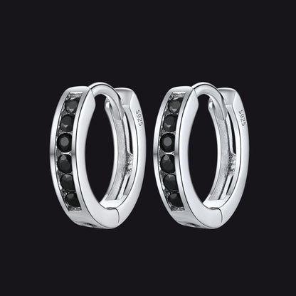 Sterling Silver Black Onyx Huggie Hoop Earrings for