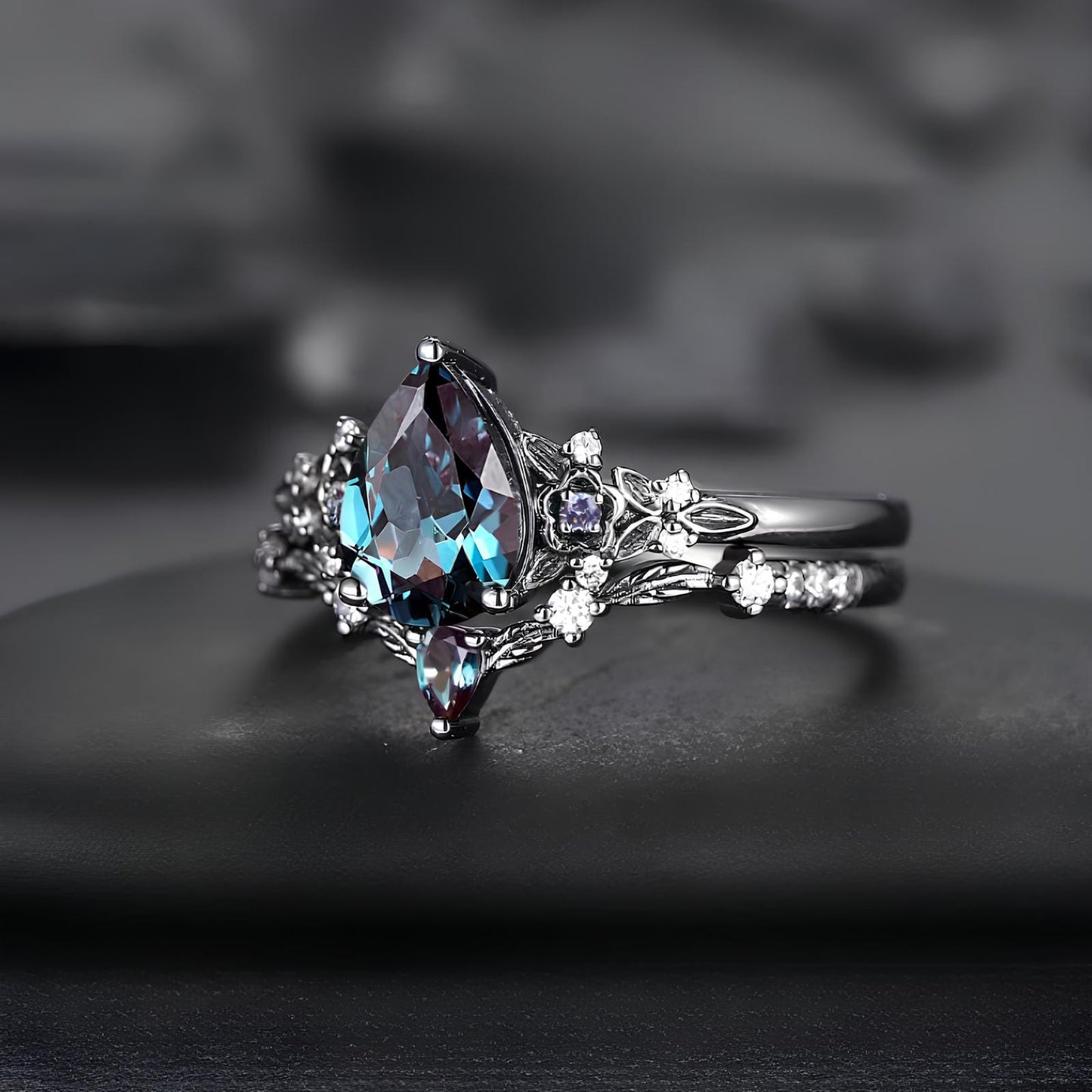 Bloom of the Dark Moon Ring Set