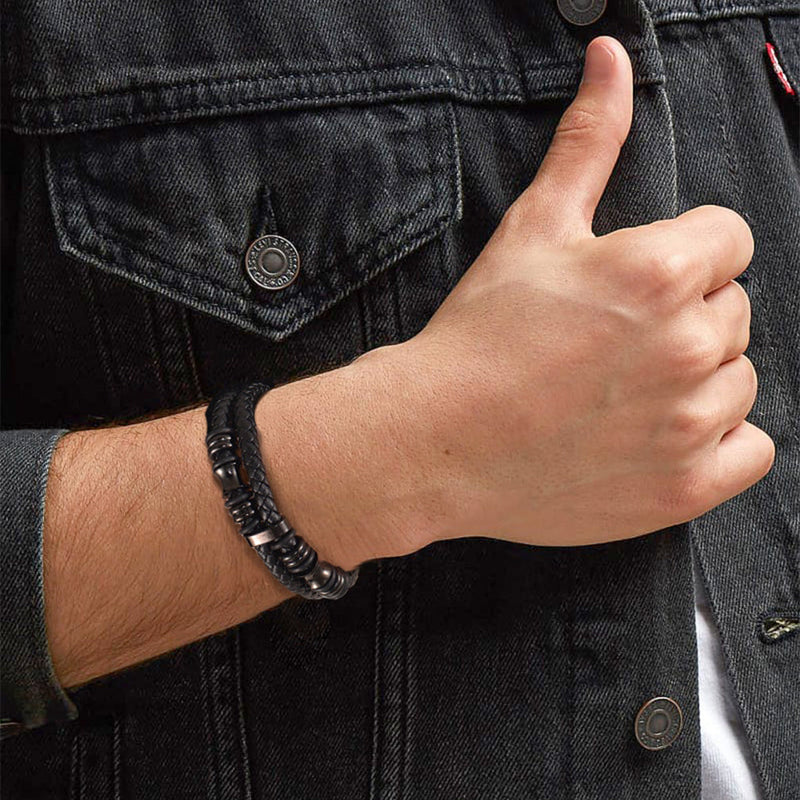 Engraved Braided Leather Bracelet for My Grandson