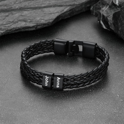 Customized Braided Leather Bracelet With Name Beads for