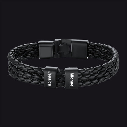Customized Braided Leather Bracelet With Name Beads for
