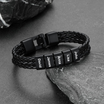 Customized Braided Leather Bracelet With Name Beads for