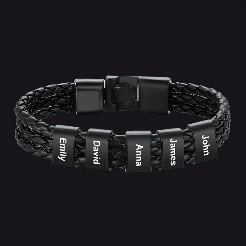 Customized Braided Leather Bracelet With Name Beads for