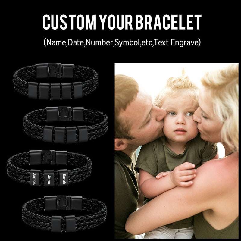 Customized Braided Leather Bracelet With Name Beads for