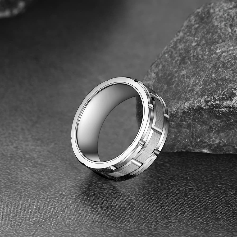 Tungsten Carbide Wedding Band Ring Brick Pattern Groove Ring for 8mm