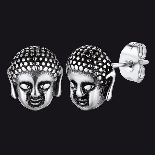 Flash Retro Buddha Head Stud Earrings for