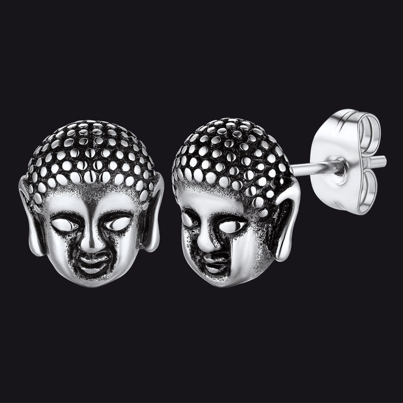 Flash Retro Buddha Head Stud Earrings for