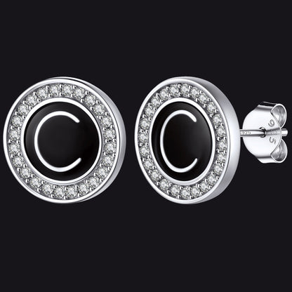 Personalized Black Initial Letter Stud Earrings for