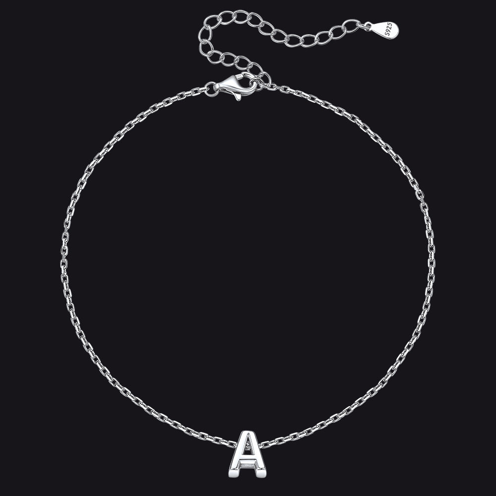Sterling Silver Initial Cable Chain Ankle Bracelet for