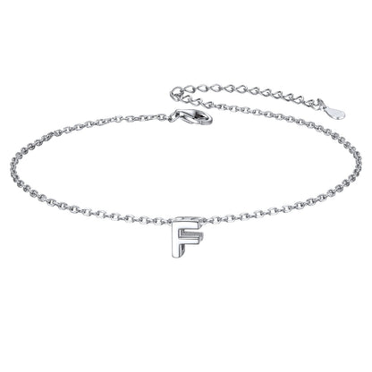Sterling Silver Initial Cable Chain Ankle Bracelet for