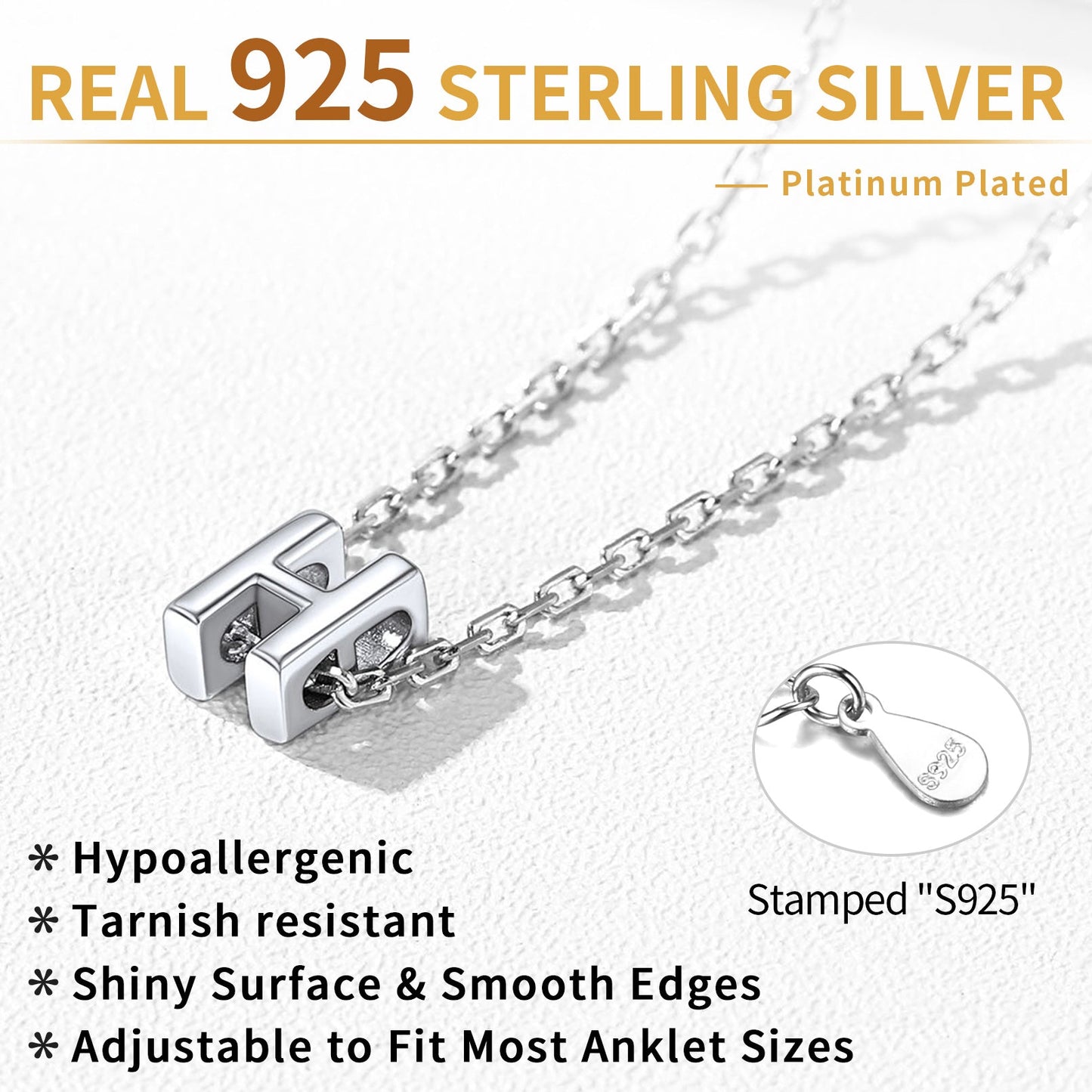 Sterling Silver Initial Cable Chain Ankle Bracelet for