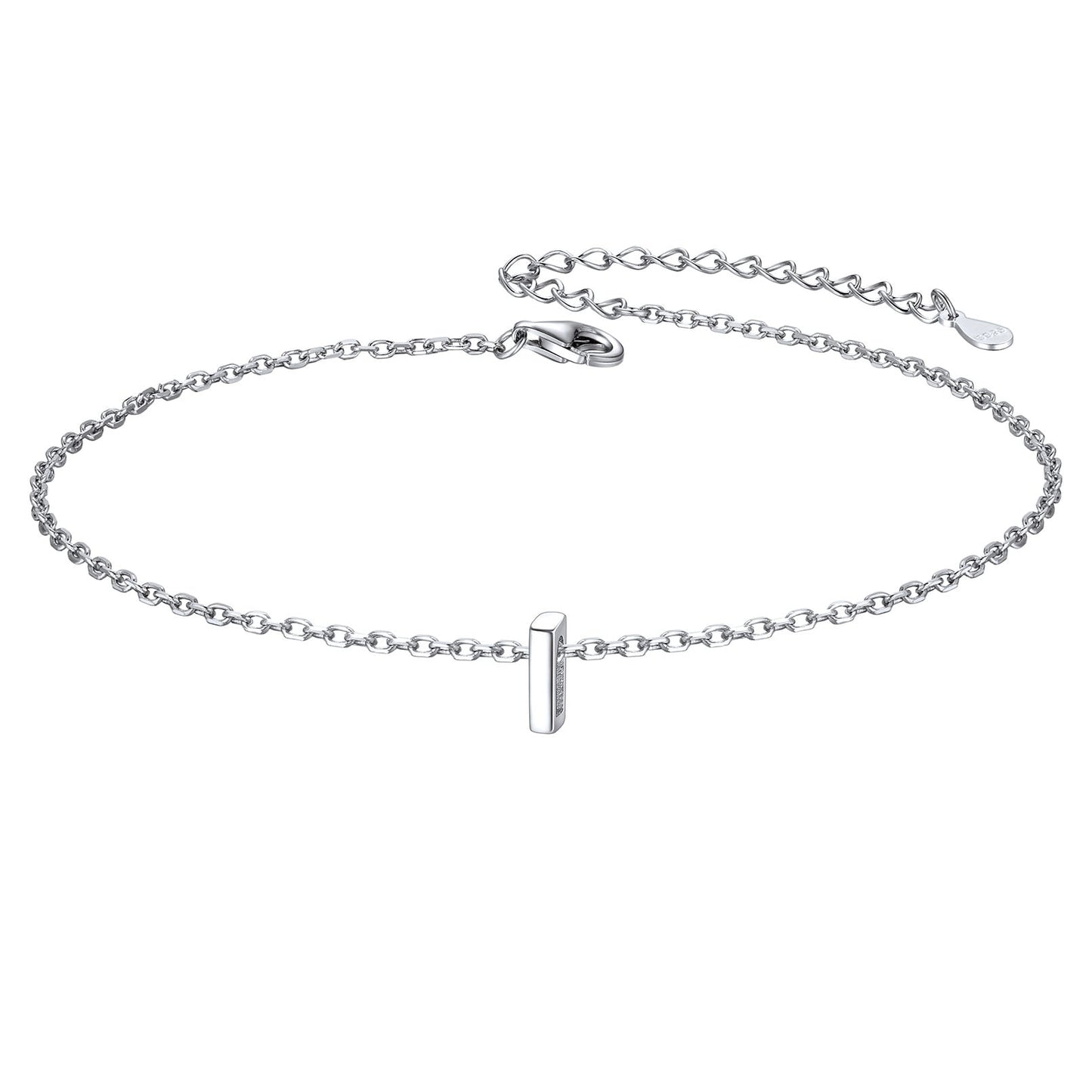 Sterling Silver Initial Cable Chain Ankle Bracelet for