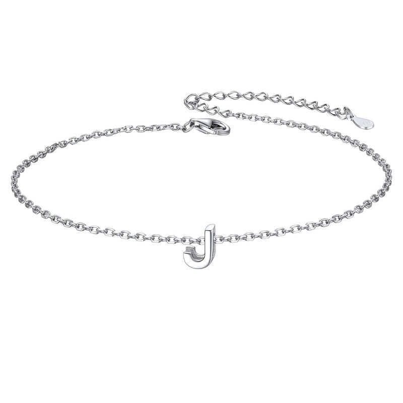 Sterling Silver Initial Cable Chain Ankle Bracelet for