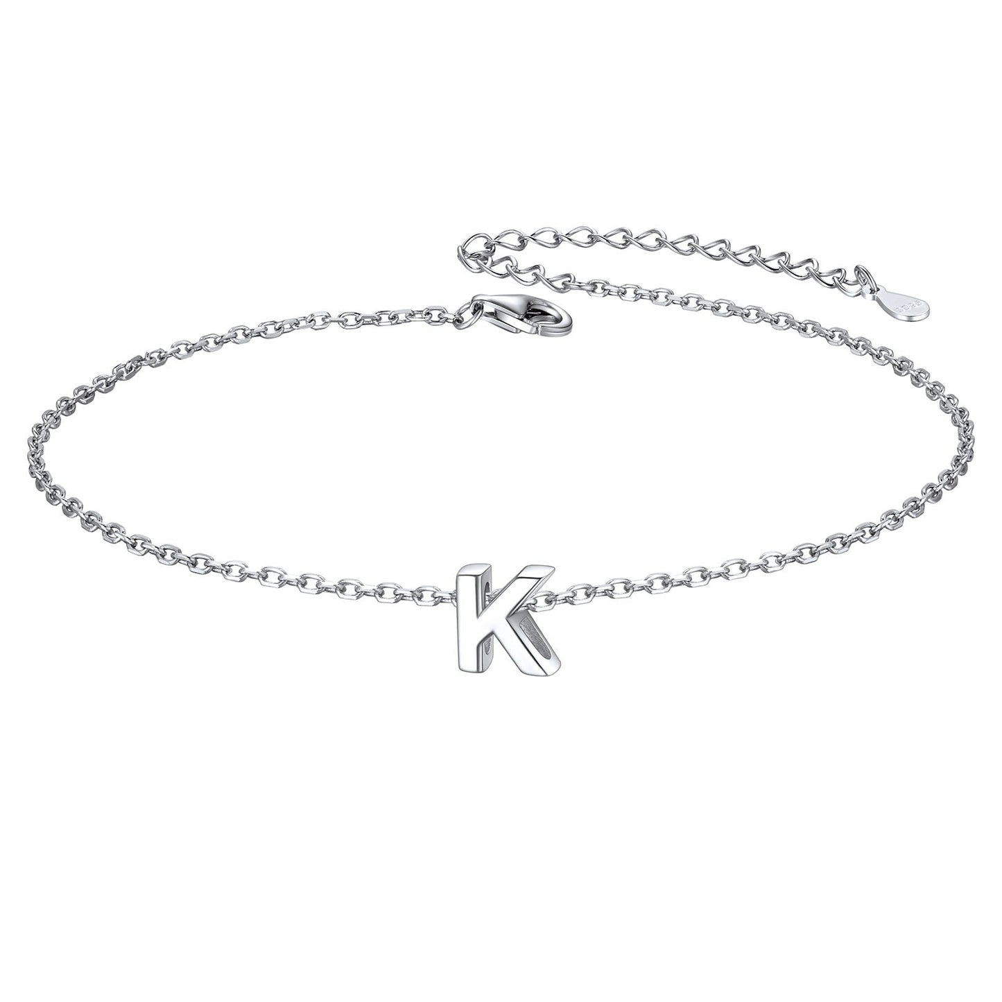 Sterling Silver Initial Cable Chain Ankle Bracelet for