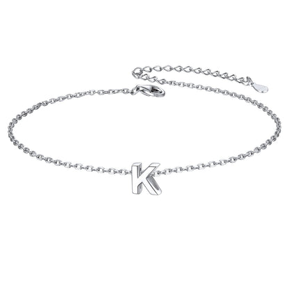 Sterling Silver Initial Cable Chain Ankle Bracelet for