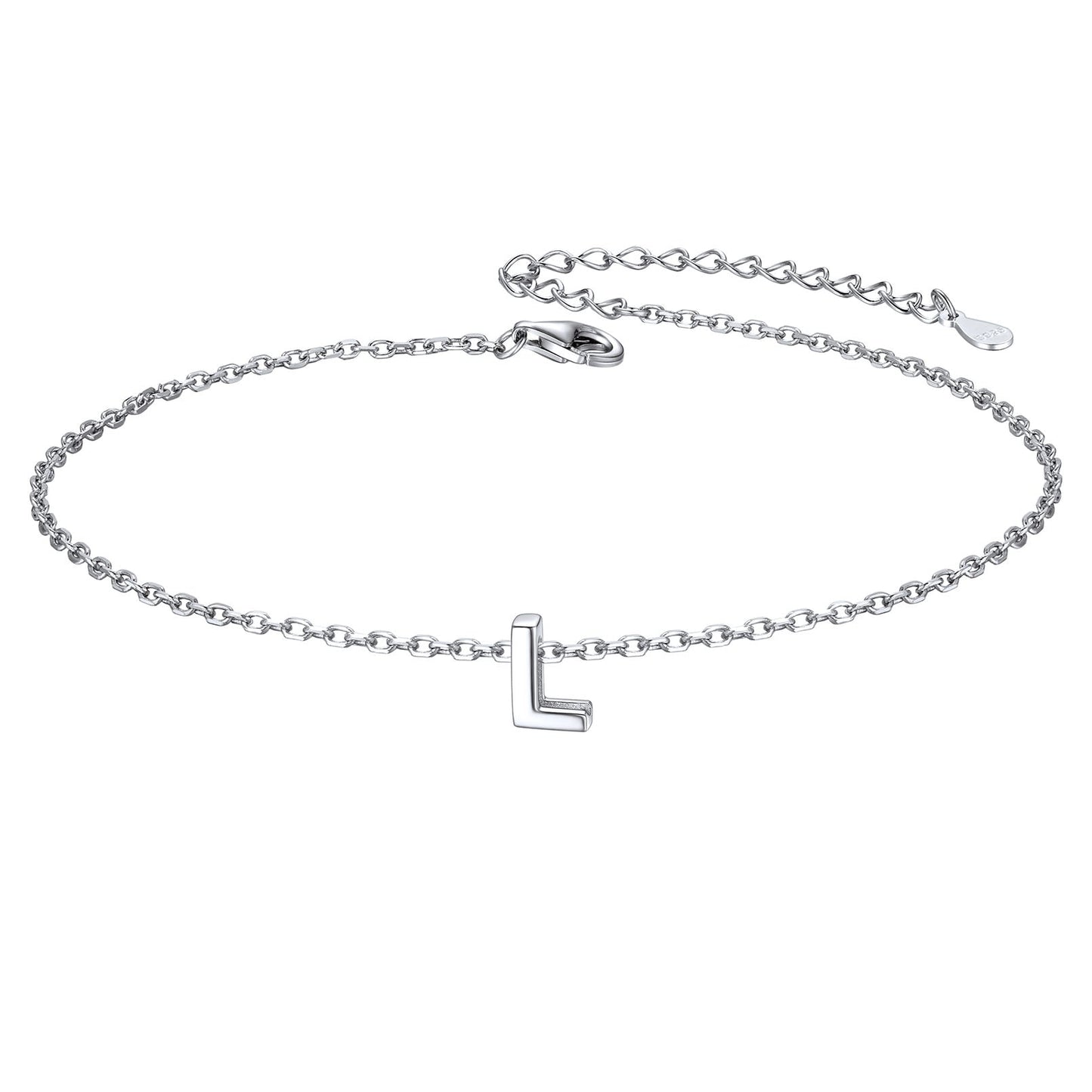 Sterling Silver Initial Cable Chain Ankle Bracelet for